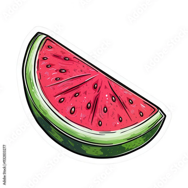 Fototapeta A watermelon slice is shown in a cartoon style. Generative AI