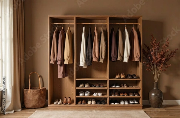 Fototapeta a large open dressing room made in the color scheme of mousse mocha