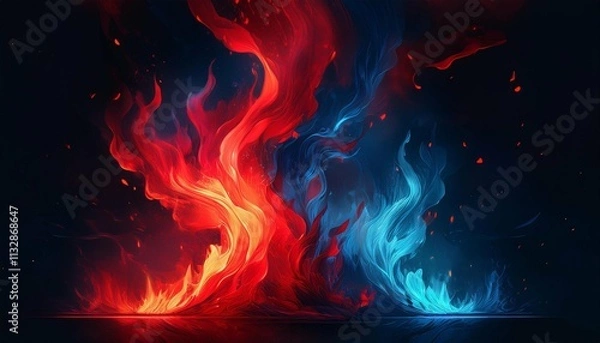 Obraz red and blue fire on balck background