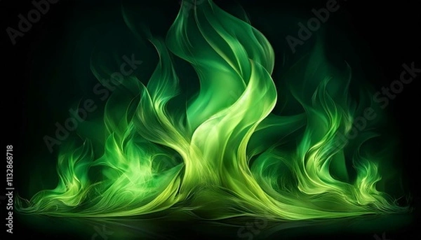 Obraz beautiful fire green flames on a black background