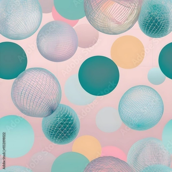 Fototapeta Abstract Wireframe Spheres with Soft Pastel Hues