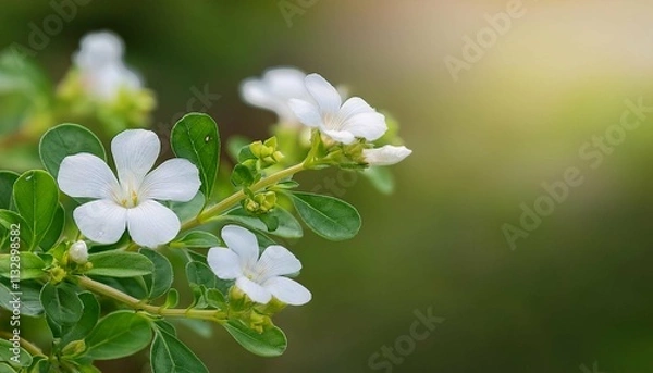 Fototapeta brahmi or bacopa monnieri branch with green leaves and flowers on natural background