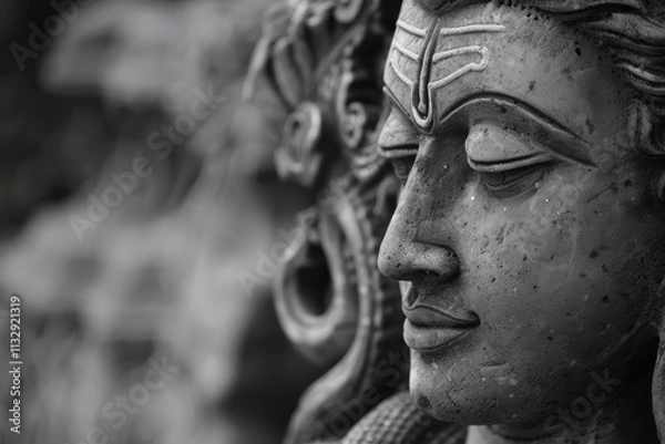 Fototapeta close up horizontal black and white image of lord shiva statue