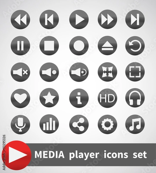 Fototapeta Media Player Icons Set. Multimedia. Isolated. Vector Illustration