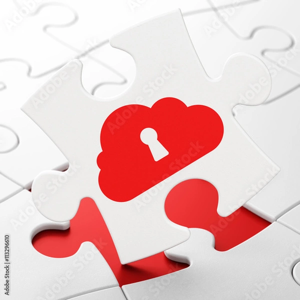 Fototapeta Cloud technology concept: Cloud With Keyhole on puzzle background
