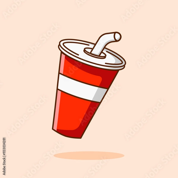 Obraz Disposable red plastic cup with straw, isolated. Paper cup icon in flat style. Vector illustration of drink glasses for soda, tea, coffee or others.