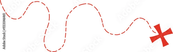 Obraz Treasure map element. A reddashed line and red X mark ink on the map, the treasure map with a dotted line, X marks the spot, dashed line to an X	
