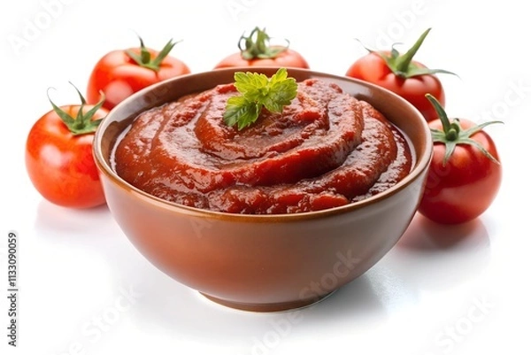 Fototapeta Bowl with tomato paste isolated on white background