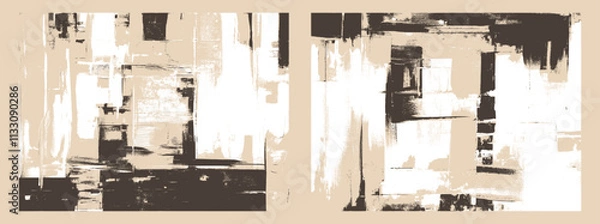 Fototapeta Sepia backgrounds set, modern abstract backdrop designs. Rough textured brush strokes painting, vector artwork