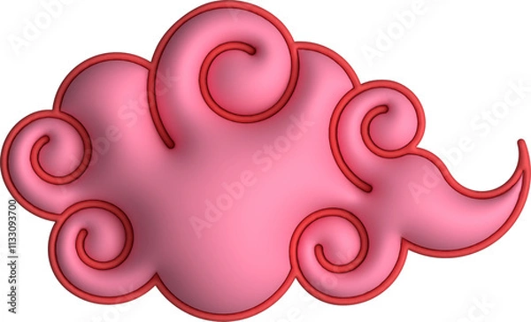 Fototapeta Chinese cloud element 3D design with outline illustration