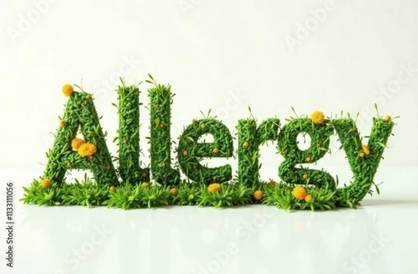 Obraz large letters Allergy created from plants and grass, the concept of seasonal allergy to flowering, white background