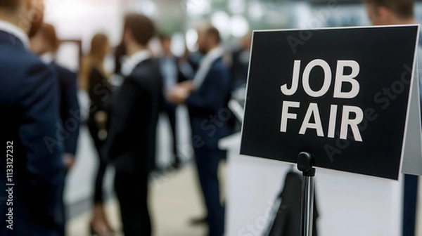 Obraz Job fair event signage professional conference center career opportunities networking closeup view