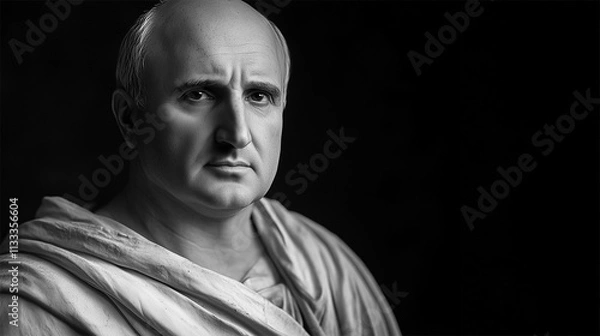 Obraz Marcus Tullius Cicero black-and-white portrait, facial reconstruction based on Roman sculptures.
