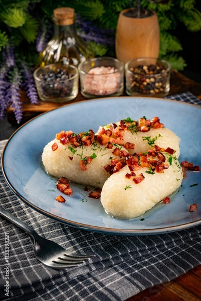 Fototapeta Kartacze - potato dumplings stuffed with minced meat.