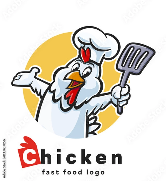 Obraz logo chicken chef in circle mascot fast food