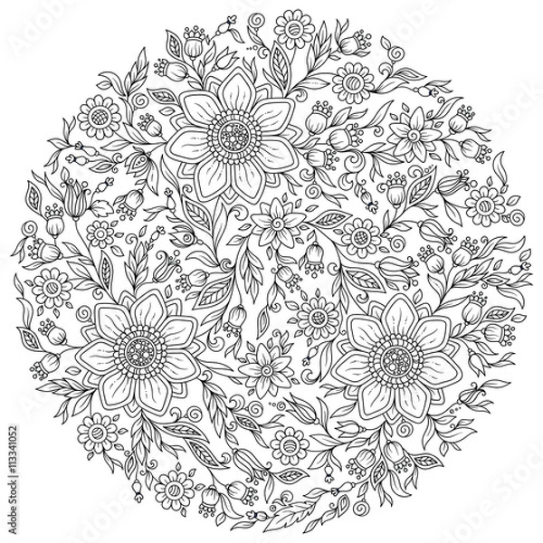 Fototapeta Forest flowers. Vector coloring book pages.