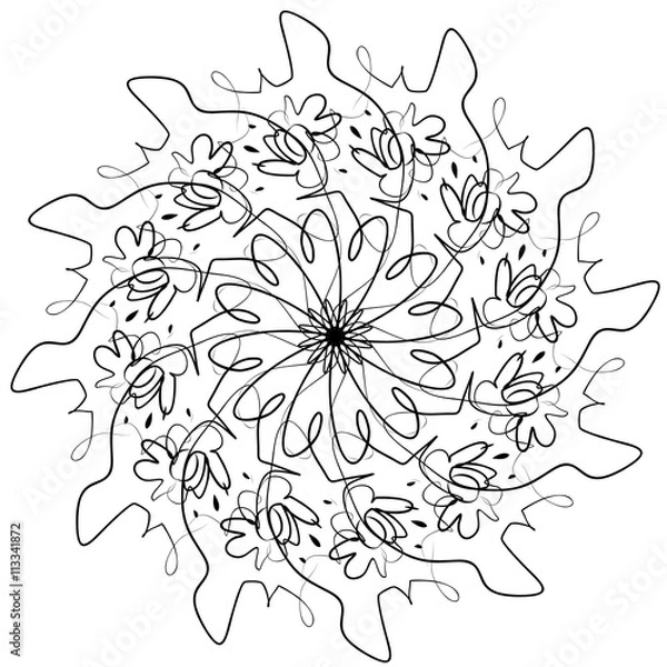 Fototapeta Black mandala for coloring. Mandala vector coloring page. Mandala art design. Intricate mandala pattern. Unusual mandala tattoo. Outline mandala flower. Line mandala print. Oriental mandala color book
