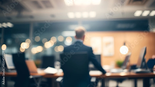Fototapeta High-resolution stock photo a tight close-up of a business office in strong, hard light. Blurred bokeh background, commercial quality, detailed focus, harsh direct shadows