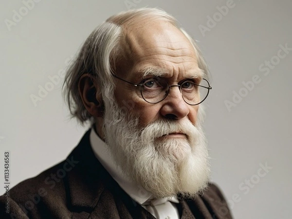 Obraz image of charles darwin portrait on white background isolated theory of evolution