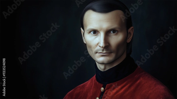 Obraz Niccolò Machiavelli portrait, facial reconstruction based on the painting attributed to Santi di Tito.
