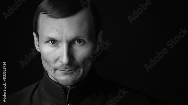 Obraz Niccolò Machiavelli black-and-white portrait, historical reconstitution of the Renaissance philosopher.

