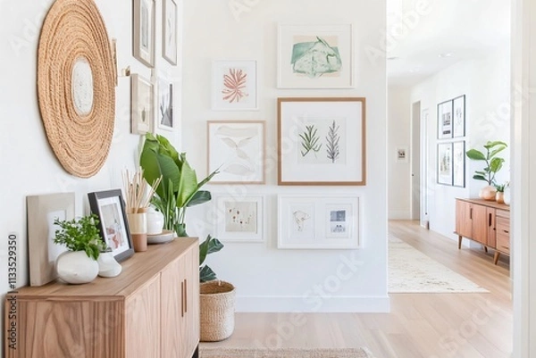 Obraz modern corridor with image frames and table