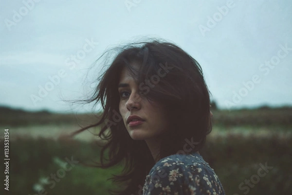 Fototapeta lonelyness 90s style polaroid photo of a girl