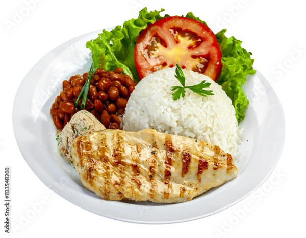 Obraz Rice, beans, salad, farofa, roast chicken