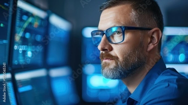 Fototapeta Expert in system security, ensuring data safety and compliance in a stateoftheart control center environment.
