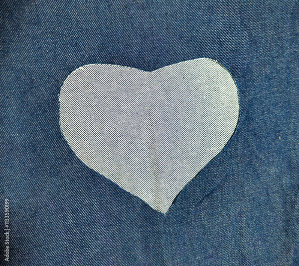 Fototapeta the heart forms an opening in the blue denim.