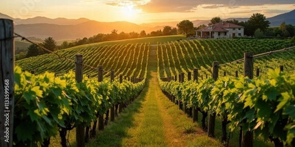 Obraz Scenic Vineyards and Winemaking Charm