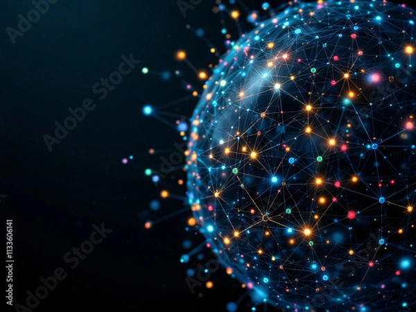 Fototapeta Network, Connectivity, Digital, Technology, Globe, Nodes, Lines, Dots, Spherical, Web, Internet, Data, Information, Global, Communication, Interconnected, Modern, Futuristic, Innovation, Progress, Adv
