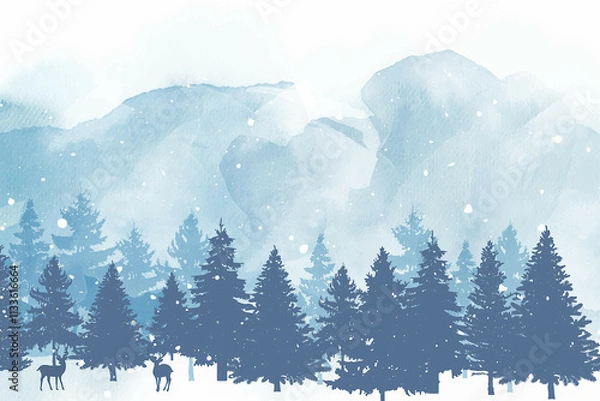 Obraz Watercolour Forest Winter Landscape Scenery