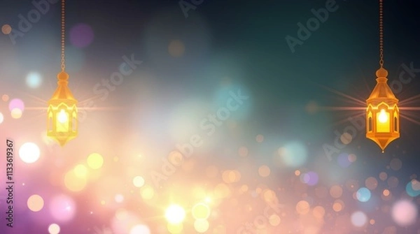 Fototapeta ethereal gradient background with soft bokeh lights in cool