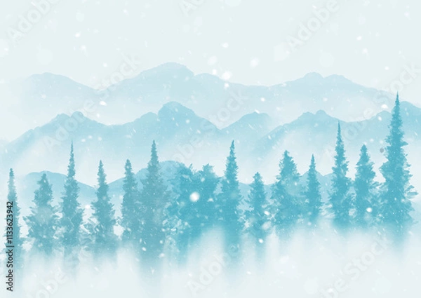 Obraz Watercolour Forest Winter Landscape Scenery