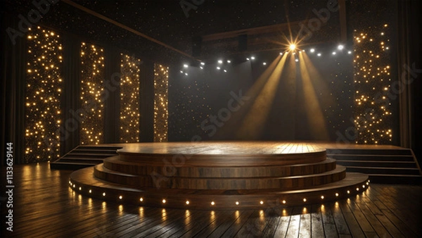 Obraz spotlight on stage wooden Gold bokeh awards glamour background , made with Generative AI