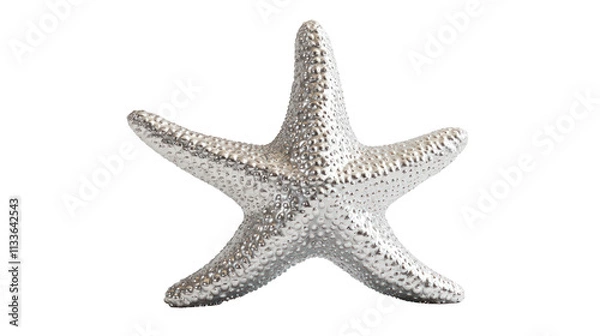 Obraz A shiny, silver starfish displayed against a white background, highlighting its unique texture and shape.