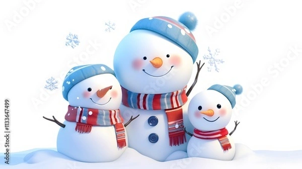 Obraz Cheerful Snowmen Family in a Winter Wonderland Scene