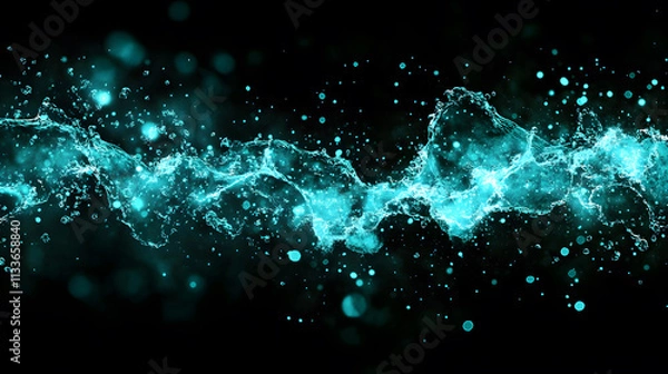 Fototapeta water forms against a deep black background, blending abstract splashes, ripples, mist, and dynamic droplets.