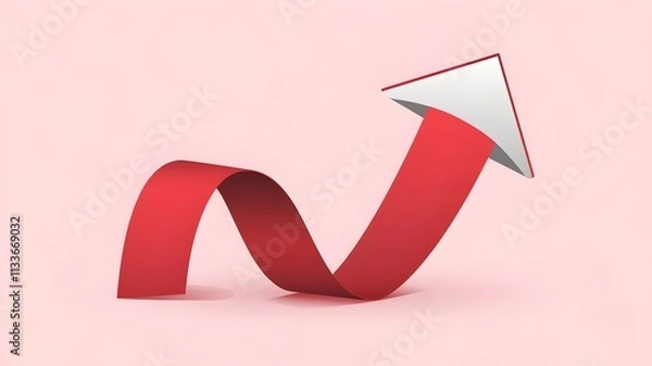 Fototapeta Red arrow with white triangle tip pointing upwards on white surface