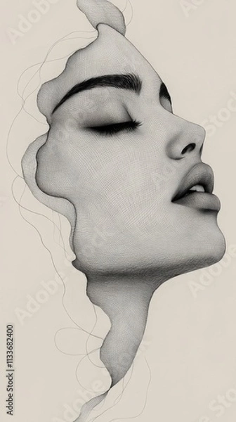 Fototapeta A minimalist sketch of a woman's profile, blending realism and abstraction.