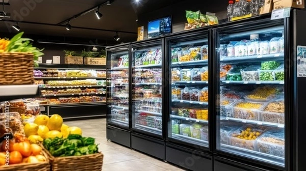 Fototapeta Experience the vibrant and organized layout of a modern retail store’s freezer area.