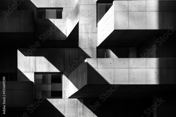 Fototapeta A striking high-contrast black and white photo showcasing brutalist architecture.