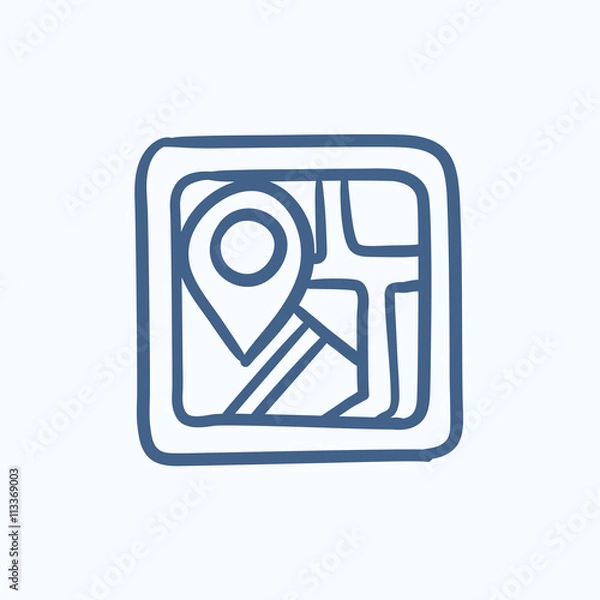 Fototapeta Map with pointer sketch icon.