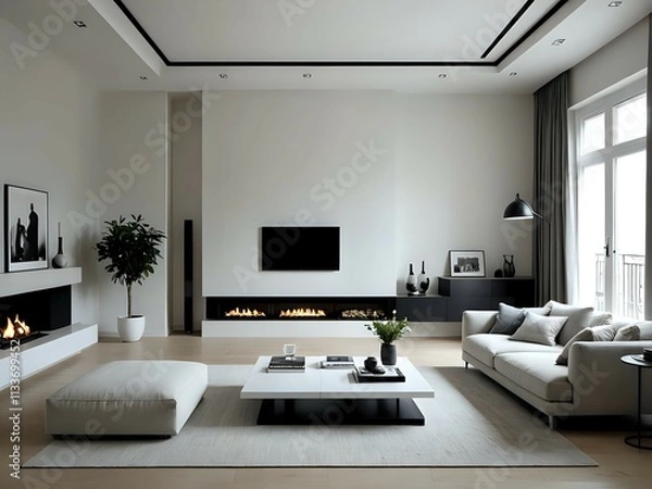 Fototapeta Minimalist living room, modern interior design 