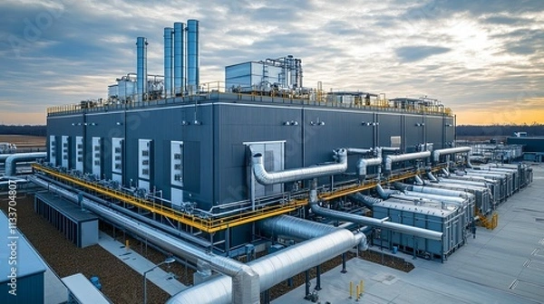 Obraz Modern Industrial Facility With Extensive Piping Systems