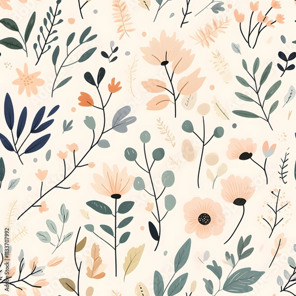 Obraz floral flower and leaf elements modern doodle illustrator seamless pattern for wallpaper or background