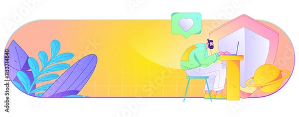 Fototapeta Business network security character flat vector concept operation hand drawn illustration
