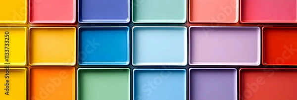 Obraz Vibrant Colored Squares, A Colorful Array of Hues in a Grid Pattern, Evoking Feelings of Joy and Creativity.