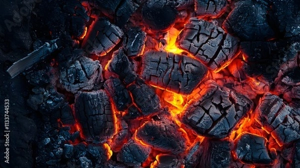 Fototapeta Glowing Embers Burning Brightly In Dark Background